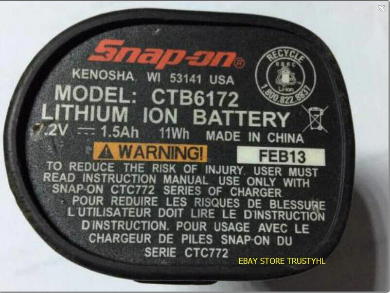 Battery Rebuild For SNAP ON 7.2V CTB6172 LITHIUM ION BATTERY 2.0AH - Image 1 of 1