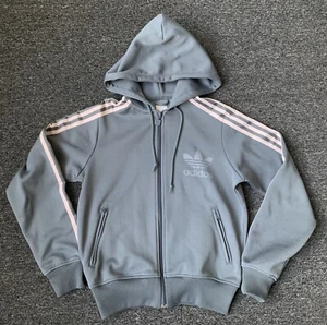 Vintage Adidas Originals Hoodie Track Jacket Womens 12 Grey Trefoil Y2K Full Zip - Picture 1 of 10