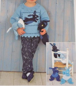 (159) Modello a maglia - Maglione DK per ragazze e borsa a fagioli coniglio taglie 22"- 26" - Foto 1 di 4