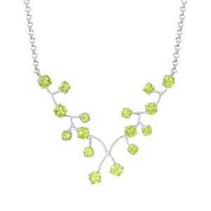 5CT Round Lab Created Peridot Cluster Women's Necklace 14K White Gold Plated 18" - Picture 1 of 4