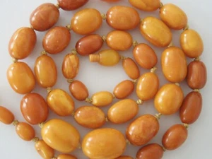Antik Kette Bernstein Natur Oliven Butterscotch Karamell Marmoriert 32,3g/62,5cm - Bild 1 von 12