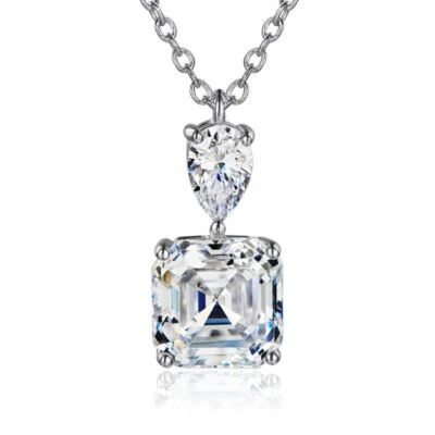 Jewelry Gift Square Drop White Fire Topaz Gems Silver Charm Necklace Pendants  - Image 1 of 4