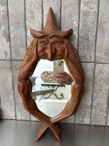 Antique Witches Mirror Carved Oak - Picture 1 of 1