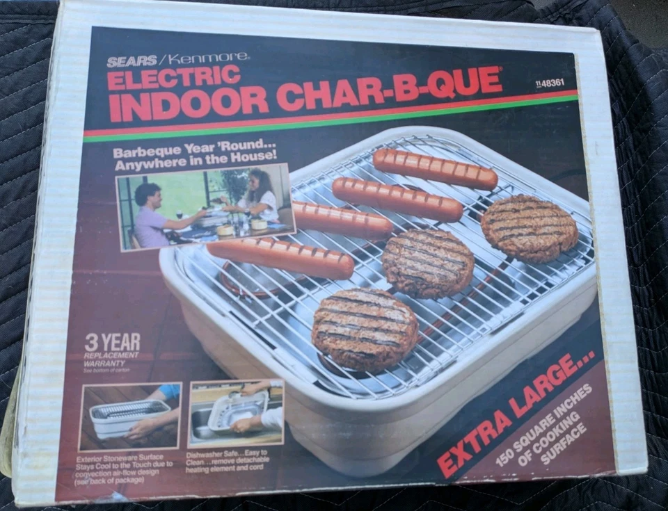 Parrilla eléctrica interior Char-B-Que modelo 48361 vintage Sears/Kenmore nueva de colección Foto 1 de 4