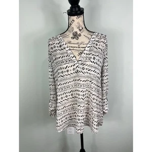 Maurices black and white semi sheer V-neck long sleeve blouse - Picture 1 of 7