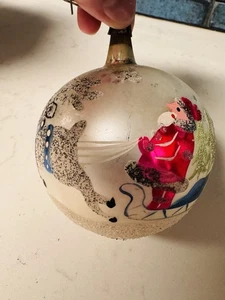 Vintage Jumbo Weihnachtsschmuck handbemalt Weihnachtsmann & Rentier Merkur Glas - Bild 1 von 6