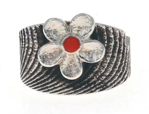 Cuttlefish Tufa Cast Flower Ring By Navajo Artist Rebecca T. Begay - Picture 1 of 5