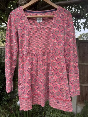 Debenhams Mantaray UK 12 Square Neck Top Pink Mix Jersey Pockets Button Accents - Image 1 of 4