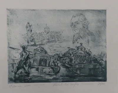 Radierung Horst Uhlemann  handsigniert Original  Friedrich 2.  24 x 31 - Bild 1 von 2