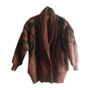 Giacca cardigan vintage misto mohair perline tecnica mista marrone bohemien classico L - Foto 1 di 14