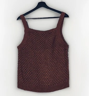 J Crew Sweater Vest Tank Top Womens L Brown Open Basket Weave Square Neck - Image 1 of 4