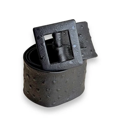 Exotic Black Ostrich Leather Full Quill Women’s Belt 29-34” Vintage Couture - Image 1 of 4
