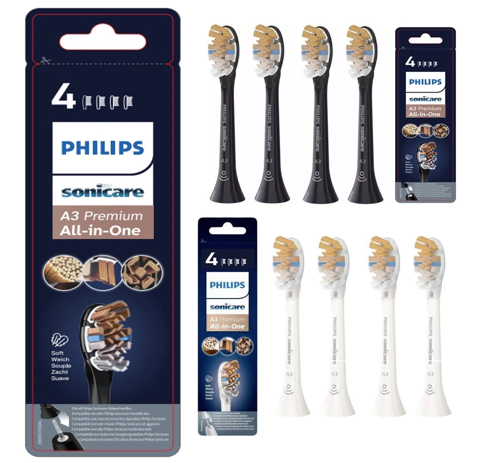 4/8x Philips Sonicare A3 Premium All-in-One Schwarz/Weiß günstig kaufen NEU