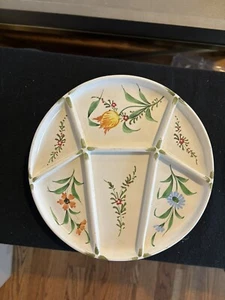 Italian Hand Painted Divided Fondue Plate Vtg - Picture 1 of 9