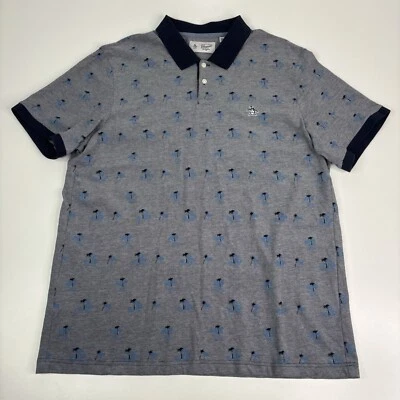 Penguin Polo Shirt Men’s XXL Tiny Palm Tree Pattern Gray w/Navy - Image 1 of 4