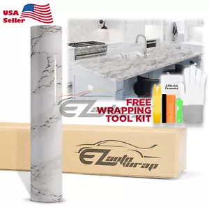 *Premium Gloss White Marble Granite Look Vinyl Contact Paper Home Kitchen #8186 - Picture 1 of 12