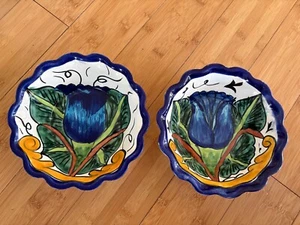Set of 2 Mexican Hand Painted Pottery Bowls - 7.25 in - Picture 1 of 3