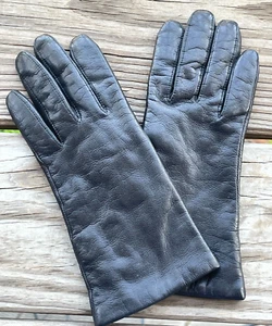 VTG Fownes womens small leather driving fashion gloves black Thinsulate lined - Picture 1 of 7