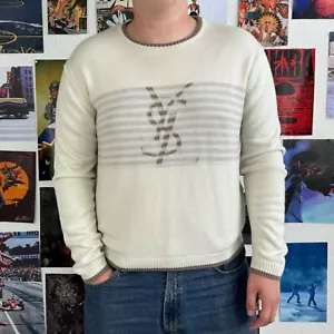 VINTAGE YVES SAINT LAURENT YSL GROSSES LOGO STRICK BAUMWOLLE/WOLLE PULLOVER XLARGE - Bild 1 von 6
