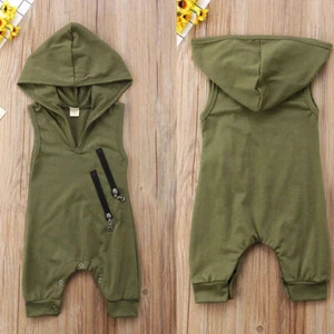 Newborn Baby Boy Romper Cotton Sleeveless Button Down One-Piece Jumpsuit - Picture 1 of 10