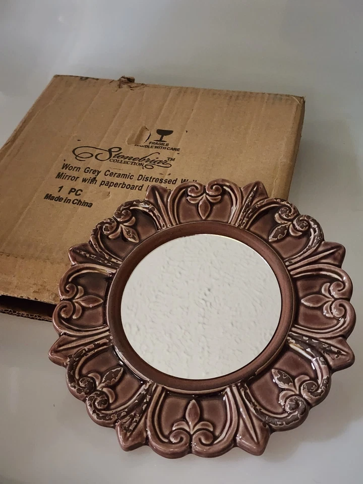 Stonebriar Decorative 9" Brown Copper Round Ceramic Accent Wall Mirror Rustic - Image 1 of 2