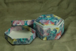 Decorative Octagonal Nesting Boxes 6 levels deep -soft floral  fabric - Picture 1 of 6