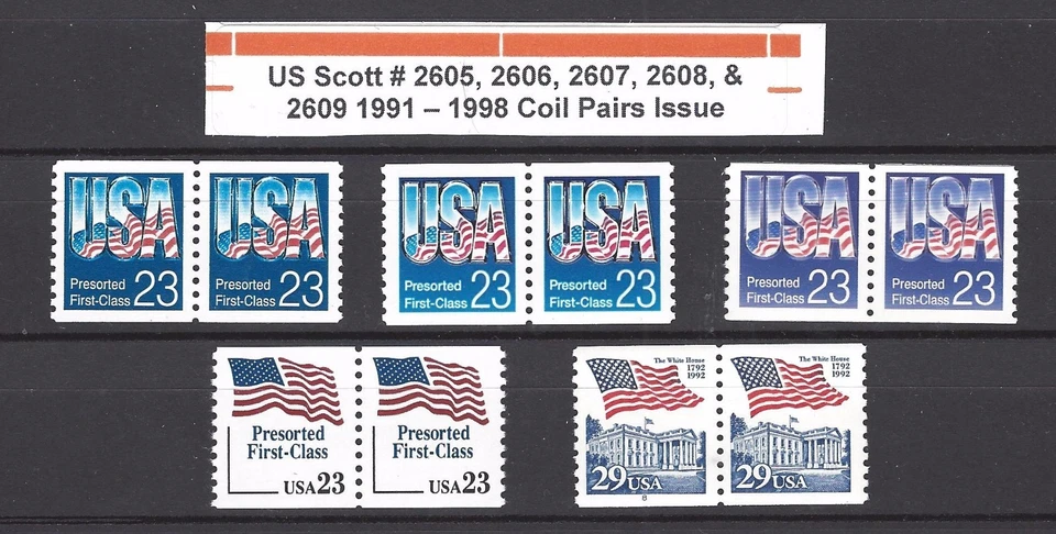 SCOTT # 2605, 2606, 2607, 2608, & 2609 Regular Coil Pairs MNH Issues - Image 1 of 1