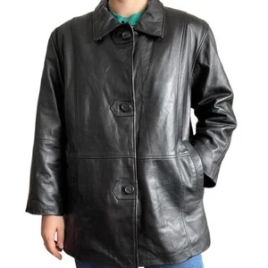 Chaqueta Blazer Minimalista De Colección Años 90 Para Mujer Mark Reed Cuero Negro Talla XL - Imagen 1 de 10
