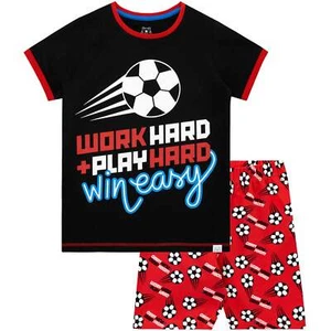 Jungen Schlafanzug Loungewear Nachtwäsche kurz Schlafanzug 6 - 13 Jahre Fußball schwarz rot - Bild 1 von 7