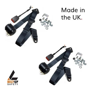 Ford Escort MKI / MKII Front Seatbelt-Left & Right Hand PAIR UK made - BLACK - Picture 1 of 2