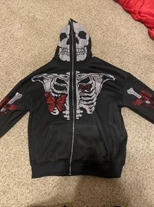 Y2K Zip Up Hoodie Rhinestone Skeleton - Picture 1 of 5