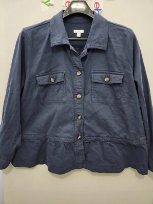 Chaqueta J Jill para mujer PXL azul militar tareas de campo abotonada chaqueta Peplum Pkt Foto 1 de 4