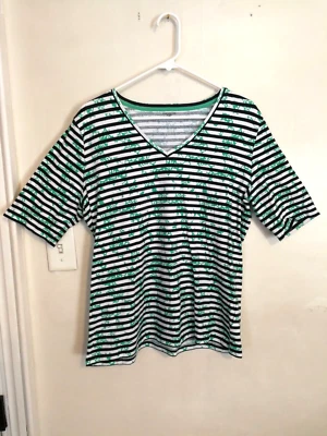 Blusa Jones New York Mujer XL Camisa Verde Blanca Negra Deportiva Manga Corta Top Foto 1 de 4