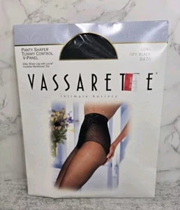 Vintage VASSARETTE Long Off Black Shaper Tummy Control V-Panel Hosiery Pantyhose - Picture 1 of 9