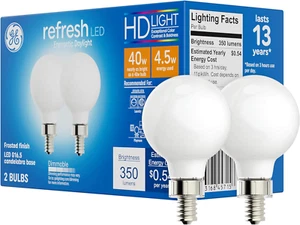 Refresh LED Light Bulbs, 40 Watt, Daylight, G16.5 Globe Bulbs, Small Base (2 Pac - Picture 1 of 12