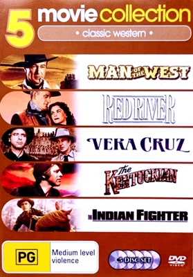 5 Western Movie Collection : Red River, Vera Cruz, The Indian Fighter NEW DVD R4 - image 1 of 2