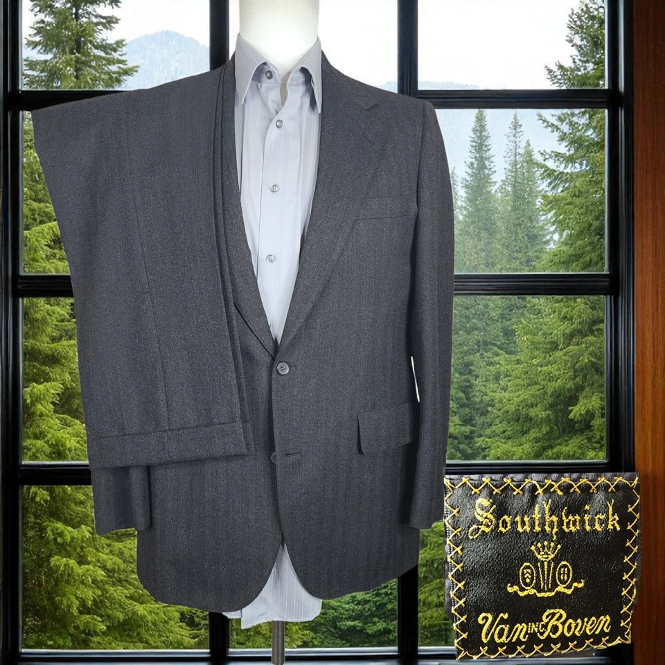 Traje de 2 piezas Southwick Clothes para hombre 42R 36X29 gris espiga vintage HL Foto 1 de 4