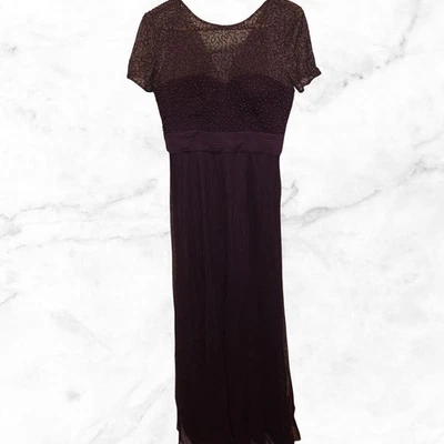 JS Collections Illusion Neck Short Sleeve Beaded Bodice Gown Women's Size 4 - Image 1 of 4