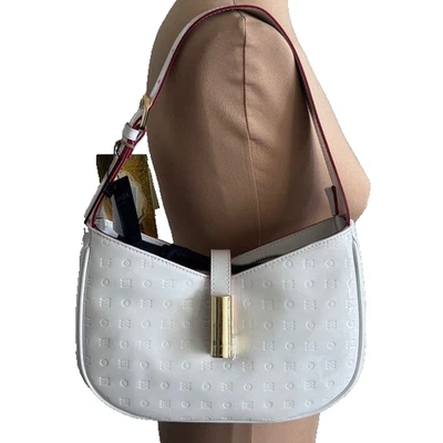 ARCADIA Made In Italy Patent Leather Shoulder Bag With Tub Hardware White NEW - Image 1 of 4