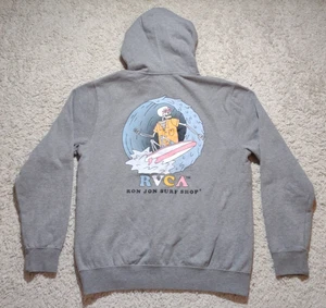 RVCA Hoodie Mens Medium Ron Jon Surf Shop Skeleton Graphic Print Gray Sweatshirt - Picture 1 of 11