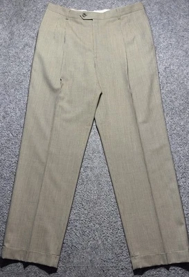 Pantalones de vestir Austin Reed para hombre 36x32 marrón a cuadros plisados puños delanteros tobillos lana Foto 1 de 4