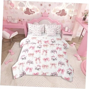 7 Pieces Pink Bow Comforter Set Size for Girls Kids Princess Dreamy Twin Pink7 - Picture 1 of 7