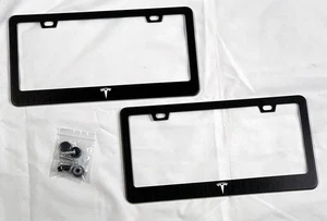 2 New Tesla Metal License Plate Frames Black - Picture 1 of 4