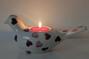 Emma Bridgewater Taube Teelicht Kerzenhalter Keramik creme mit rosa roten Herzen - Bild 1 von 9