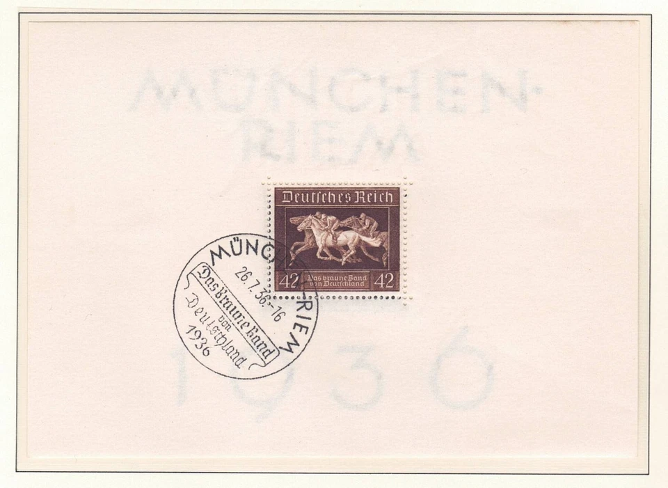 Germany - 1936 Mi. Block 4X, Miniature Sheet—Brown Ribbon Race - Image 1 of 1