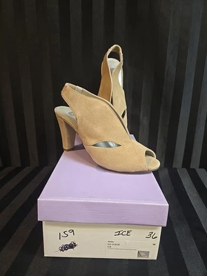 Mujer EU 36 Eric Michael Perú Beige Hielo Gamuza Cuero Cordones Peep Toe Tacones Foto 1 de 4