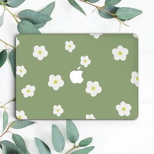 Abstract Daisy Flowers Green Floral Hard Case For Macbook Pro 13 14 15 16 Air 13 - Picture 1 of 3