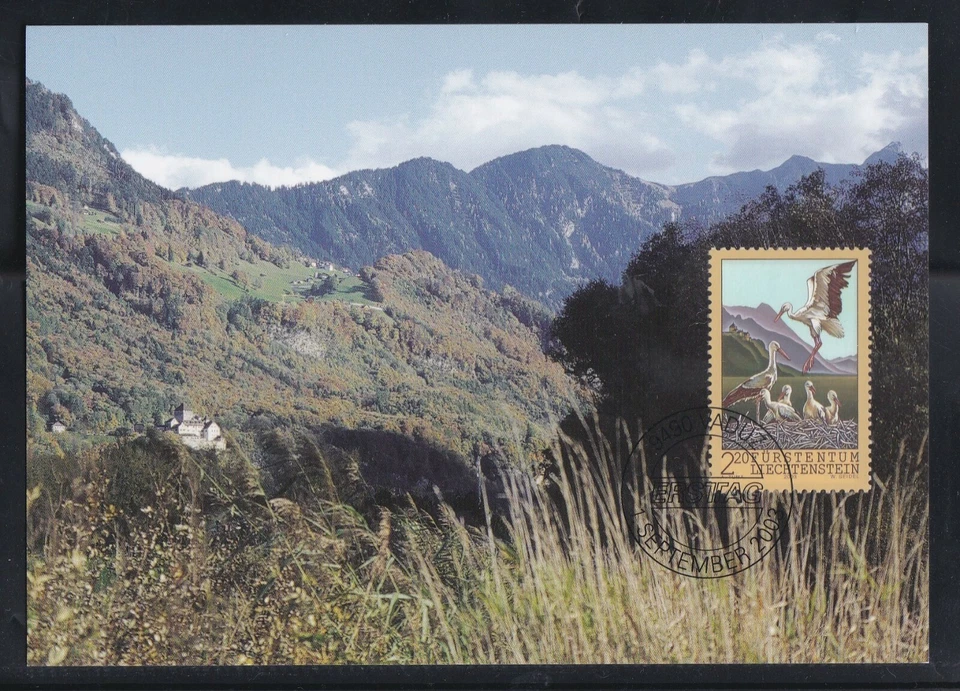 LIECHTENSTEIN 2003 FIRST DAY COVER WHITE STORKS & NEST BIRDS ON MAXI CARD - Image 1 of 1