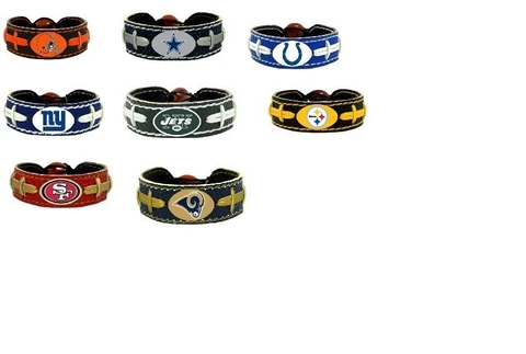 Official NFL Leather Football Bracelet Team Color Choose Your Team Cover