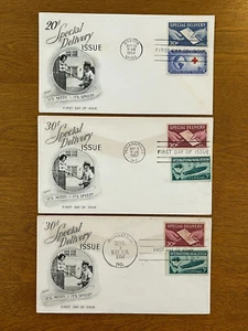 3)US #E20-21  SPECIAL DELIVERY 20 & 30 CENT FDC FLEETWOOD 1954/57 NO ADDR 3COMBO - Picture 1 of 8